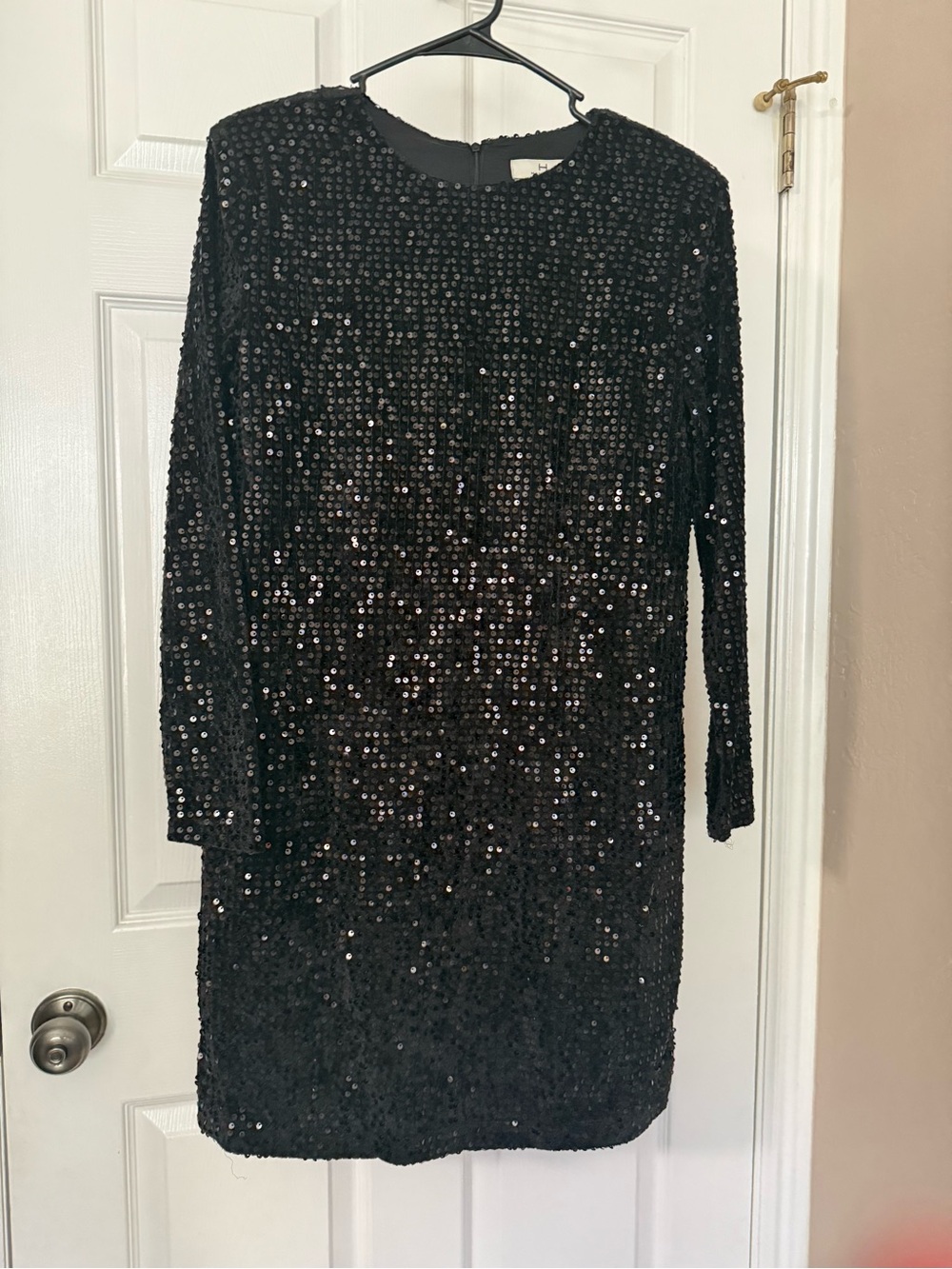 Halston Heritage Black Long-Sleeve Sequin Shift Dress